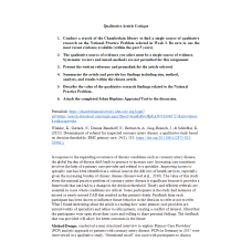 NR 715 Week 4 Discussion; Qualitative Article Critique - Coronary Heart disease (CHD)