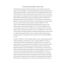 NR 715 Week 5 Discussion; Qualitative Analysis Critique - Depression, burnout and anxiety