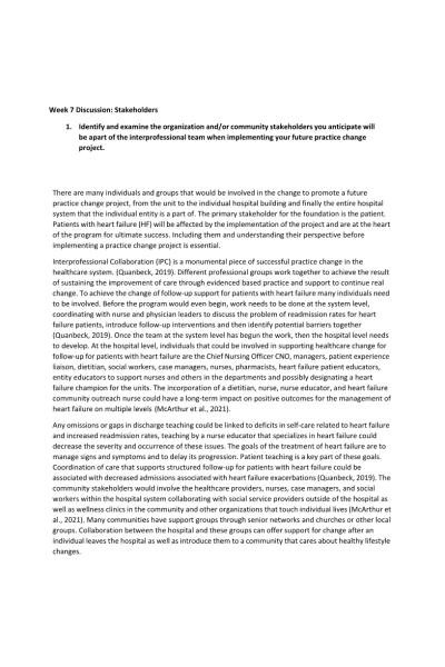 NR 715 Week 7 Discussion; Stakeholders