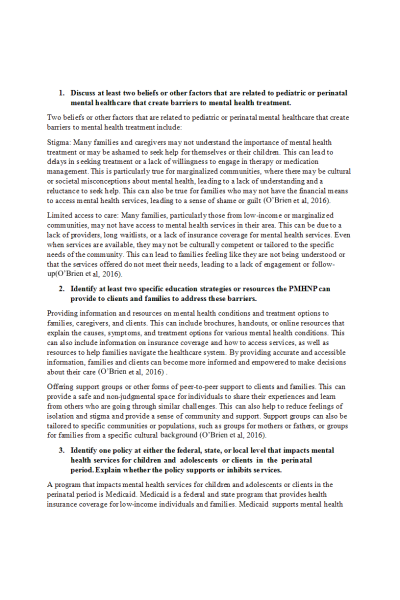 NR 606 Week 1 Discussion; Pediatric and Perinatal Mental Health.