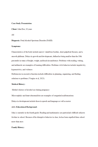 NR 606 Week 5 Discussion; ADHD Case Study Presentation - Client; John Doe, 10 years old