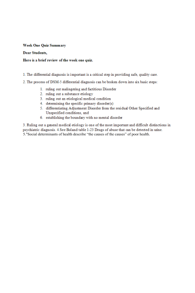 NR 547 Week 1 Quiz Summary