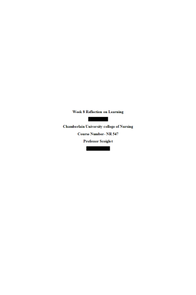 NR 547 Week 8 Reflection on Learning