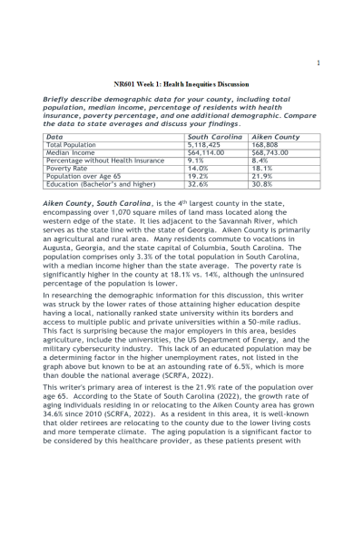 NR 601 Week 1 Discussion; Health Disparities