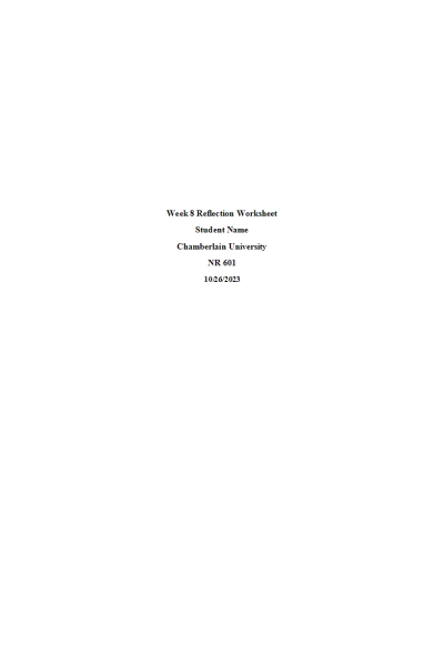NR 601 Week 8 Reflection Worksheet