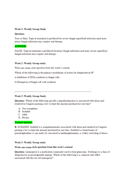 NR 566 Week 2, 3, 4, 5, 7 Weekly Group Study