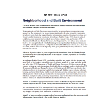 NR 509 Week 1 Discussion; Social Determinants of Health; Neighborhood and Built Environment