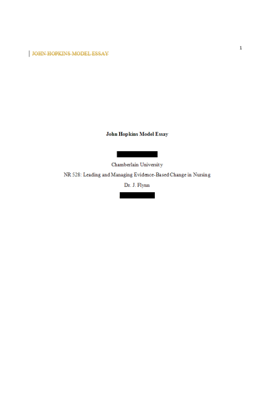 NR 528 Module 3 Assignment; John Hopkins Model Essay