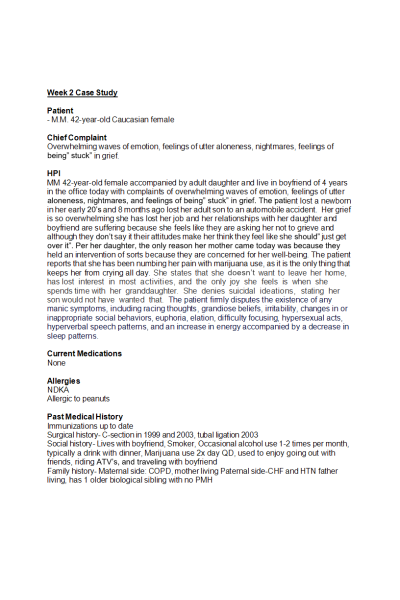 NR 603 Week 2 Mental Health Case Study Discussion; M.M. 42-year-old Caucasian female
