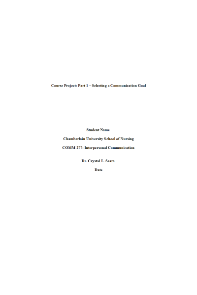 COMM 277 Week 1 Course Project; Part 1 - Selecting a Communication Goal