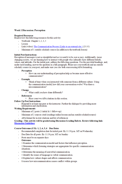 COMM 277 Week 1 Discussion; Perception