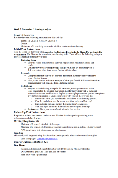 COMM 277 Week 2 Discussion; Listening Analysis