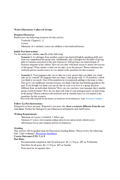 COMM 277 Week 4 Discussion; Culture & Groups