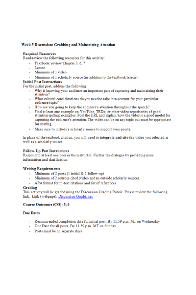 COMM 277 Week 5 Discussion; Grabbing and Maintaining Attention