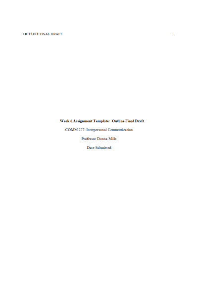 COMM 277 Week 6 Assignment; Outline Final Draft