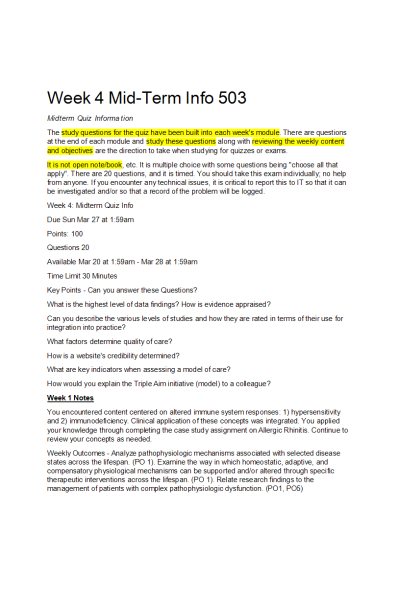 NR 503 Week 4 Midterm Information
