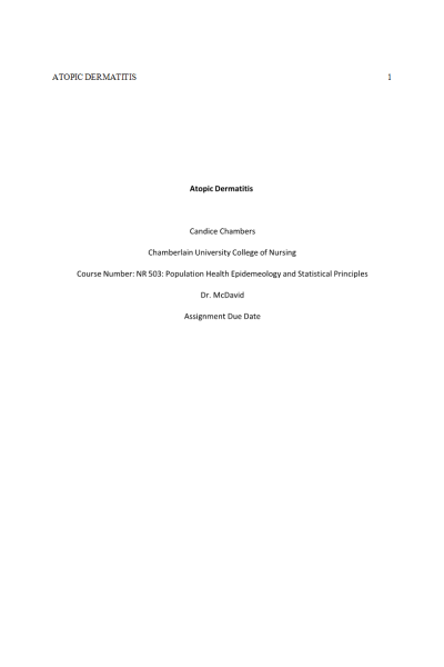 NR 503 Week 6 Assignment; Epidemiological Analysis; Chronic Health Problem; Atopic Dermatitis