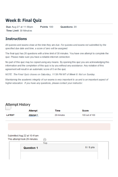 NR 503 Week 8 Final Quiz - Score 100 out of 100 points