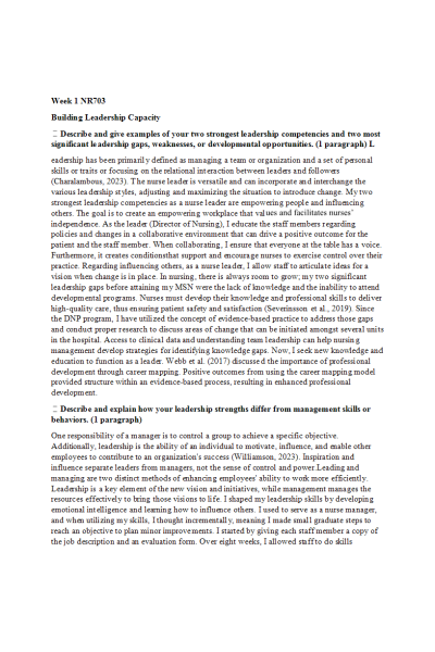NR 703 Week 1 Discussion; Building Leadership Capacity