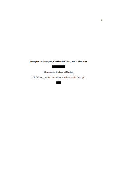 NR 703 Week 2 Assignment; Strengths-to-Strategies, Curriculum Vitae, and Action Plan