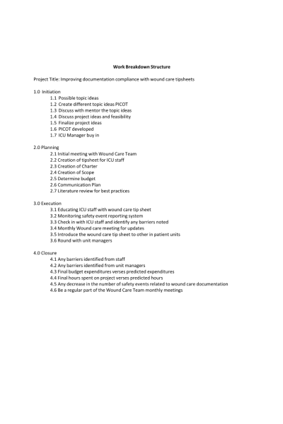 NR 632 Week 2 Work Breakdown Structure
