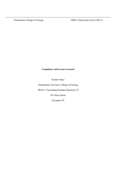 NR 632 Week 6 Assignment; Completion and Lessons Learned