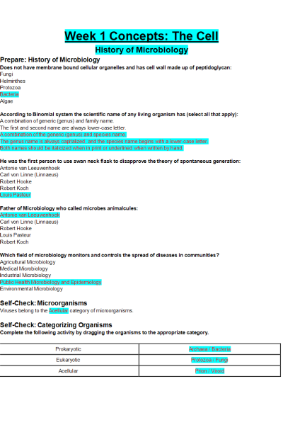 BIOS 242 Week 1 Assign; Concepts; The Cell