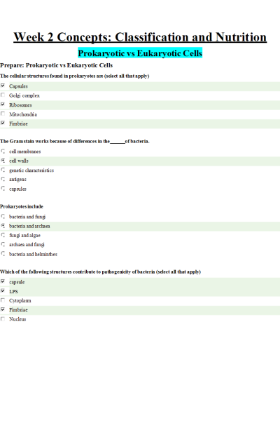 BIOS 242 Week 2 Assignment; Concepts; Classification and Nutrition