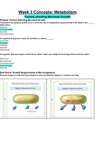 BIOS 242 Week 3 Assignment; Concepts; Metabolism