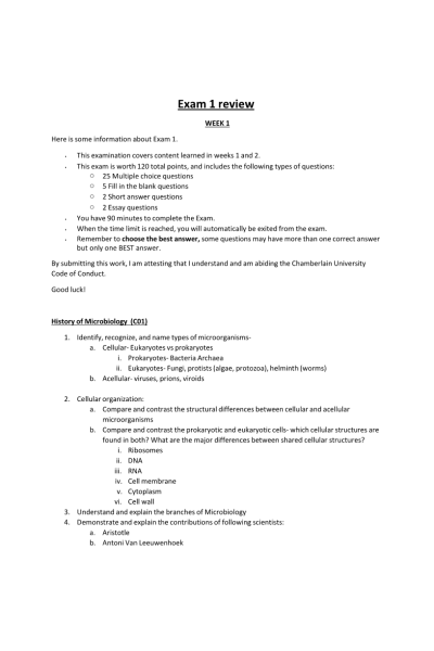 BIOS 242 Week 3 EXAM 1 Review