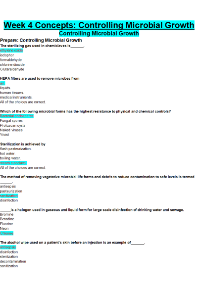 BIOS 242 Week 4 Assignment; Concepts; Controlling Microbial Growth