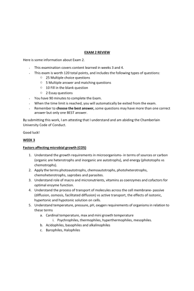 BIOS 242 Week 5 EXAM 2 Review