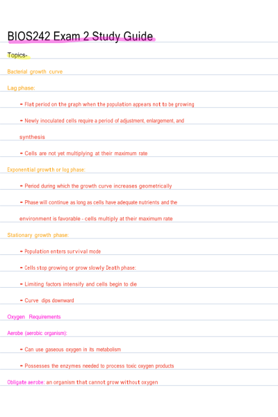 BIOS 242 Week 5 Exam 2 Study Guide-Review