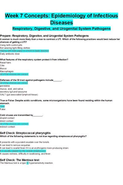BIOS 242 Week 7 Concepts; Epidemiology of Infectious