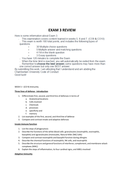 BIOS 242 Week 8 EXAM 3 Review