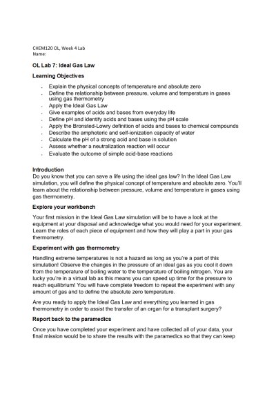 CHEM 120 Week 4 Virtual Lab; Part I, Part II, Part III