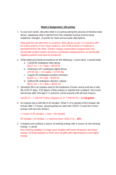 CHEM 120 Week 6 Concepts; Nuclear Chemistry Energy and Biochemistry