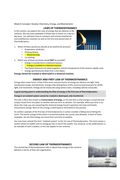 CHEM 120 Week 6 Concepts; Nuclear Chemistry, Energy, and Biochemistry Part 1