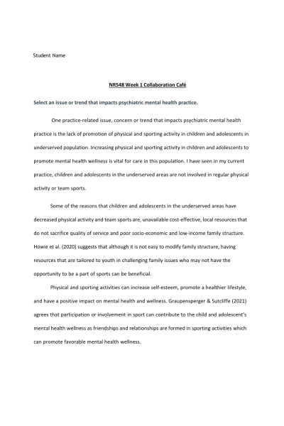 NR 548 Week 1 Discussion; Collaboration Café