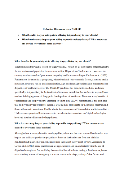 NR 548 Week 7 Reflection on Learning