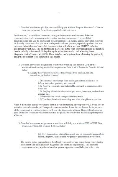 NR 548 Week 8 Assignment; Reflection on Learning