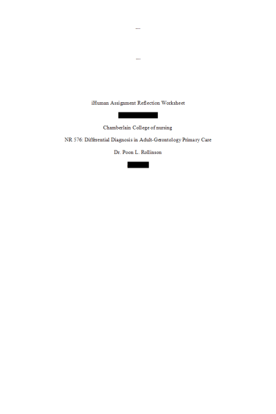 NR 576 Week 2 iHuman Assignment Cultural Reflection Worksheet