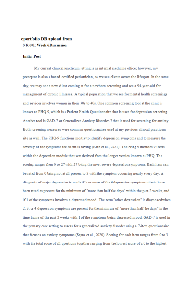 NR 601 Week 8 Assignment; ePortfolio