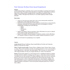 NR 715 Week 1 Discussion & Response; The Theory- Practice Gap and Nursing Research - Watsons Human Caring Theory