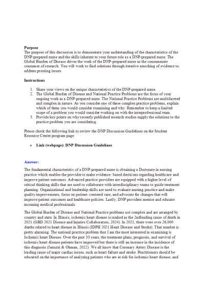 NR 715 Week 2 Discussion & Response; The DNP-Prepared Nurse and The Global Burden of Disease