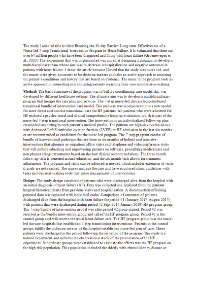 NR 715 Week 3 Discussion & Response; Quantitative Article Critique