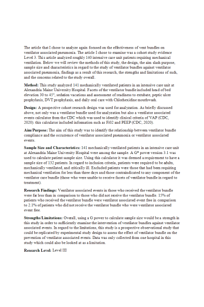 NR 715 Week 3 Discussion; Quantitative Article Critique