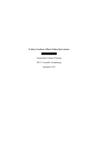 NR 715 Week 5 Assignment; Evidence Synthesis of Heart Failure Interventions