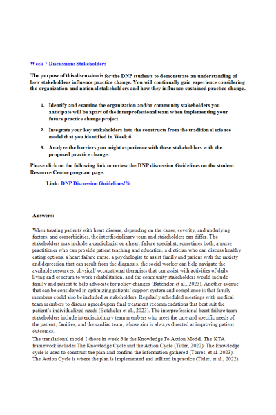NR 715 Week 7 Discussion & Response; Stakeholders