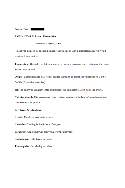 BIOS 242 Week 5 Exam 2 Remediation
